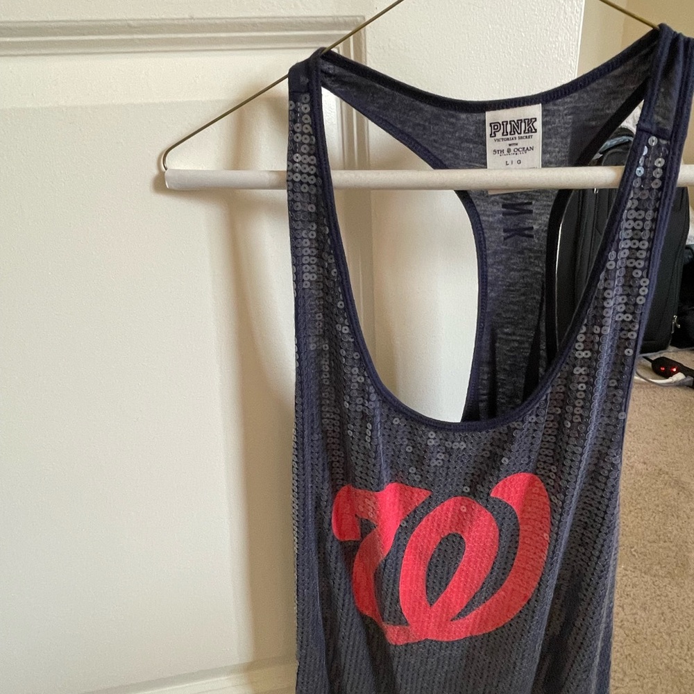 PINK Victoria's Secret Washington Nationals Navy and Red Sequin Tank Top